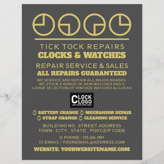 時計の顔のアイコン広告、時計学者 チラシ (正面)