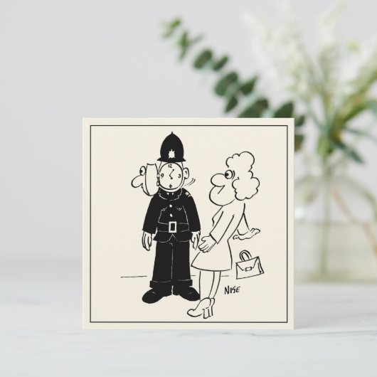 時計の顔を持つ警官の漫画。 カード (スタンド正面)