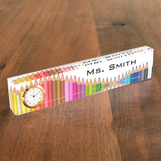 時計または着色された鉛筆が付いている机用ネームプレート デスクネームプレート (側面)