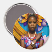 時計を持つゴージャスなアフリカ人女性 マグネット (正面/裏面)