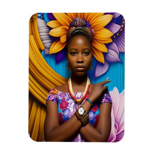 時計を持つゴージャスなアフリカ人女性 マグネット (縦)