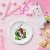 時計を見ている白うさぎ。イラストレーション ペーパープレート (パーティー)