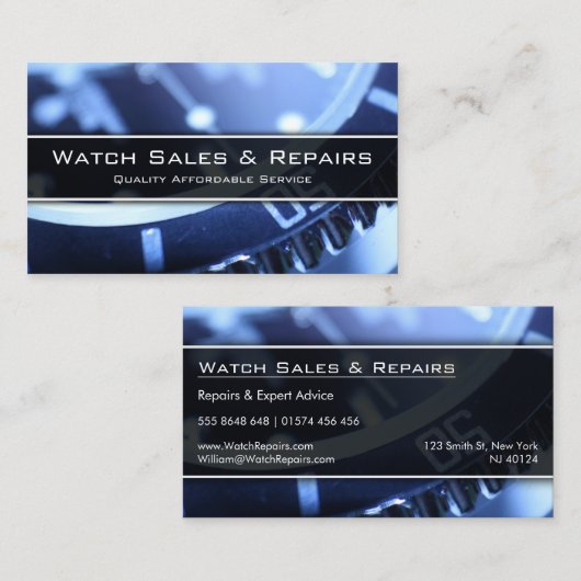 時計カッコいいのクローズアップ写真 – 名刺 (正面/裏面)