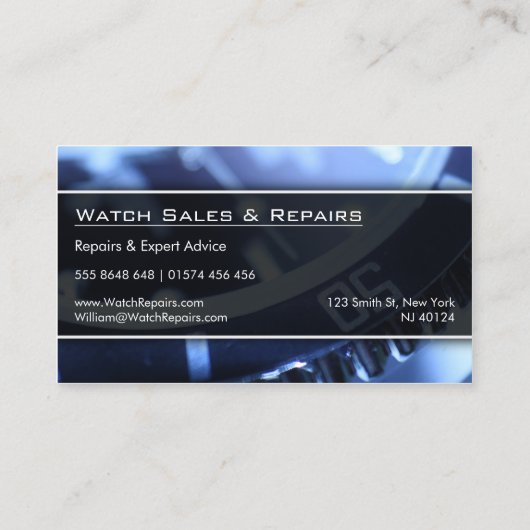 時計カッコいいのクローズアップ写真 – 名刺 (裏面)