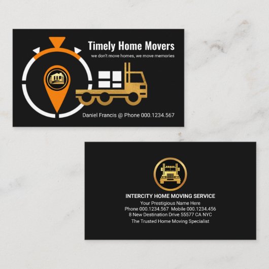 時計ストップ金ゴールドトラックのホーム移動 名刺 (正面/裏面)