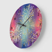 時計デザインと花火図解入りの、写真付きの ラージ壁時計 (傾斜)