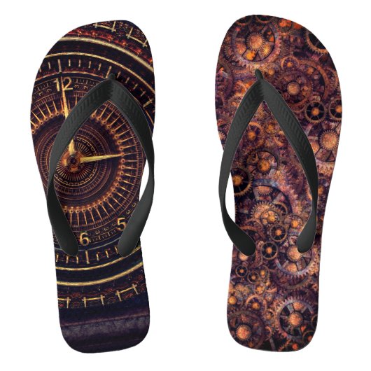 時計ビクトリアンスチームパンク茶色の青ギア ビーチサンダル (フットベッド)