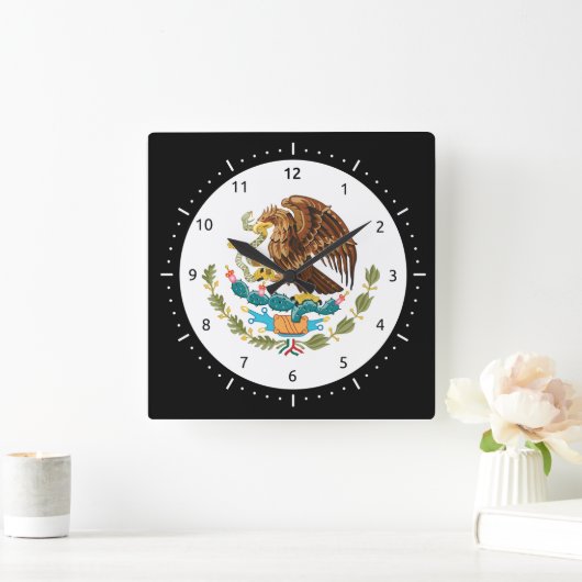 時計メキシコ紋章付き外衣 スクエア壁時計 (ホーム)