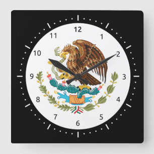 時計メキシコ紋章付き外衣 スクエア壁時計