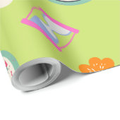 時計モダンと花の緑のパーティー ラッピングペーパー (ロールコーナー)