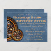 時計仕掛けと革、4.5x6.25 ウェディング 招待状 (正面/裏面)