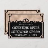 時計仕掛けのシルエット、3.5" x5"結婚式のrsvp 招待状 (正面/裏面)