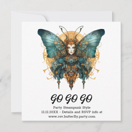 時計仕掛けのスキッパー バタフライ スチームパンク ウェディング 案内状 (正面)