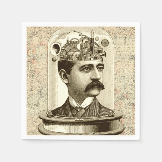 時計仕掛け脳スチームパンクヴィンテージ スタンダードカクテルナプキン (正面)