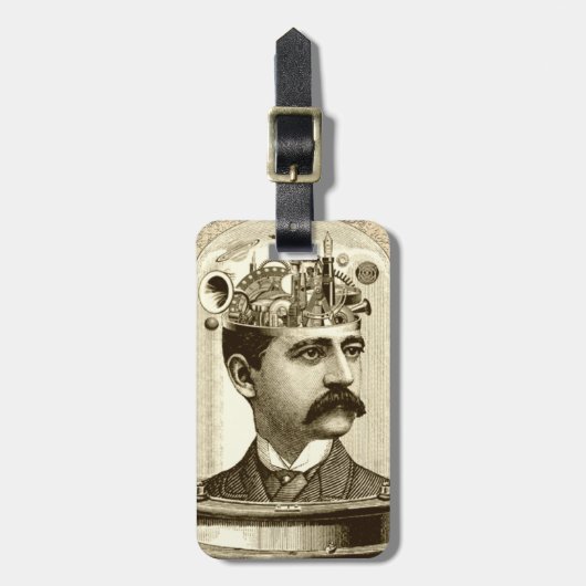 時計仕掛け脳スチームパンクヴィンテージ ラゲッジタグ (正面縦)