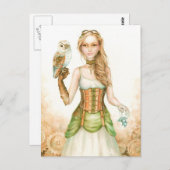 時計仕掛け、素朴なスチームパンクの女の子とフクロウ ポストカード (正面/裏面)