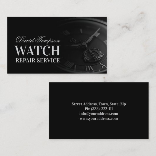 時計修理サービス時計製造無地の機ブラック 名刺 (正面/裏面)