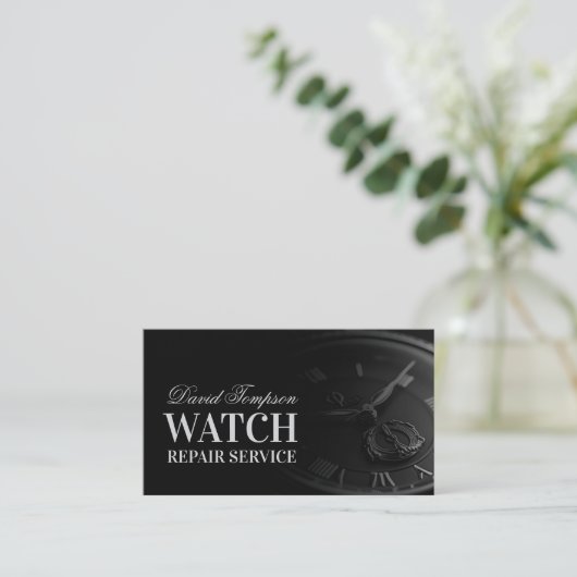 時計修理サービス時計製造無地の機ブラック 名刺 (スタンド正面)