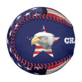 時計型ハゲ・イーグル、アメリカ国旗、スター 野球ボール (正面左)