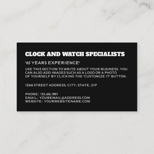 時計用顔、時計学者 名刺 (裏面)