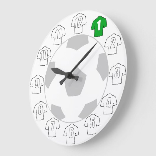 時計番号としての白いサッカーシャツ ラージ壁時計 (傾斜)