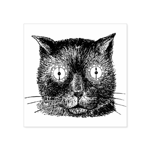 時計目付き猫 ラバースタンプ (インプリント)