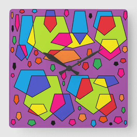 時計芸術品を気取ったの大きな紫色の緑の黄色の赤いデザイン スクエア壁時計 (正面)