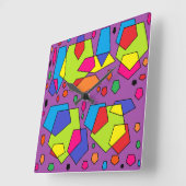 時計芸術品を気取ったの大きな紫色の緑の黄色の赤いデザイン スクエア壁時計 (傾斜)