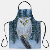時計静か – 北の冬の森の灰色フクロウ エプロン (正面)
