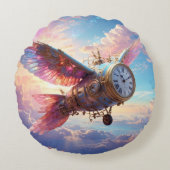 時計顔付き幻想的な翼を有する円枕 ラウンドクッション (正面)