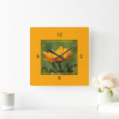 時計 – オレンジ色の花(フレーム) (ホーム)