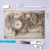 時計、ギア、花とエフェメラ 薄葉紙 (クラフト)