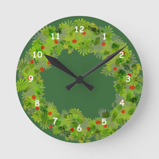 時計-クリスマスのリース ラウンド壁時計 (正面)