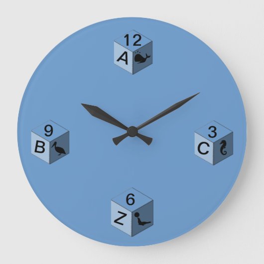 時計-ベビーのブロック- 3つの側面 ラージ壁時計 (正面)