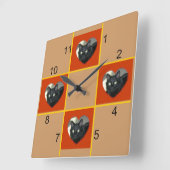 時計 – ペットパッチワーク(赤いハート) (傾斜)