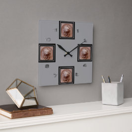 時計-ライオンのヘッドドアノッカー スクエア壁時計