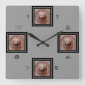 時計-ライオンのヘッドドアノッカー スクエア壁時計 (正面)