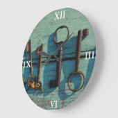 時計:古いスケルトン鍵 ラージ壁時計 (傾斜)