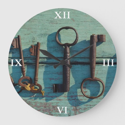 時計:古いスケルトン鍵 ラージ壁時計 (正面)