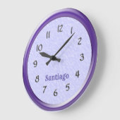 時計-名前の紫色フレーム ラージ壁時計 (傾斜)