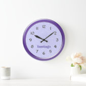 時計-名前の紫色フレーム ラージ壁時計 (ホーム)