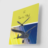 時計-幽霊-模型飛行機 スクエア壁時計 (傾斜)