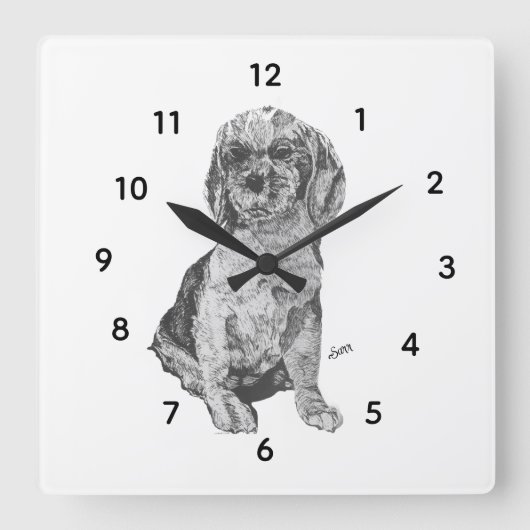 時計:犬への愛 スクエア壁時計 (正面)
