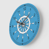 時計-白い船の車輪 ラージ壁時計 (傾斜)