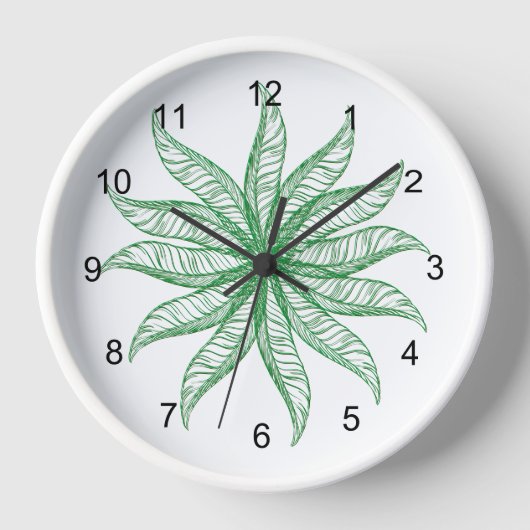 時計 – 緑の羽の花 (正面)