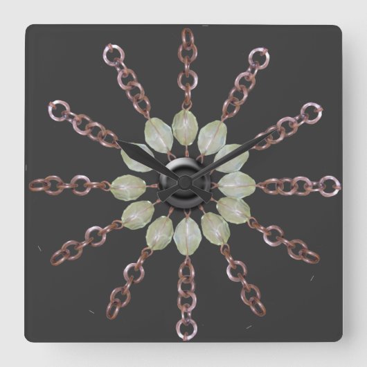 時計-銅鎖とガラスビーズ スクエア壁時計 (正面)