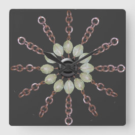 時計-銅鎖とガラスビーズ スクエア壁時計