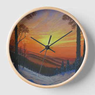 時計 - "雪に覆われた森の日の入り"