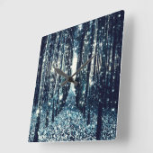 時計：魔法の森ティール（緑がかった色）グレーエレガンス スクエア壁時計 (傾斜)