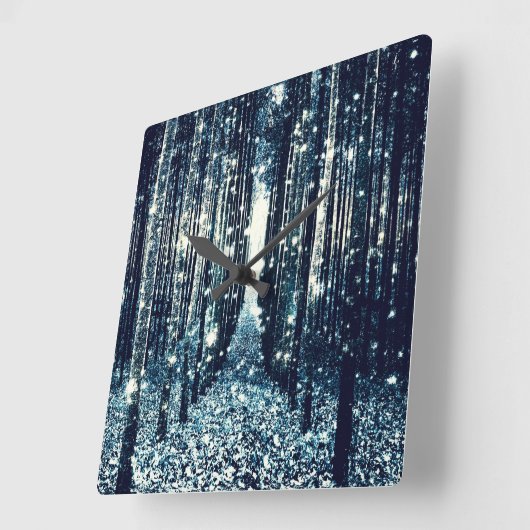 時計：魔法の森ティール（緑がかった色）グレーエレガンス スクエア壁時計 (傾斜)